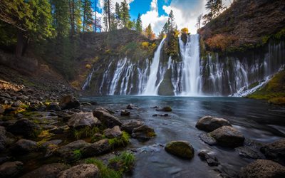 burney falls, cascada, tarde, puesta de sol, burney creek, california, mcarthur-burney falls memorial state park, eeuu