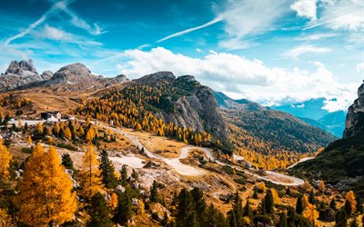 italya, 4k, alpler, dağ serpantinleri, sonbahar, g&#252;zel bir doğa, avrupa, dağlar