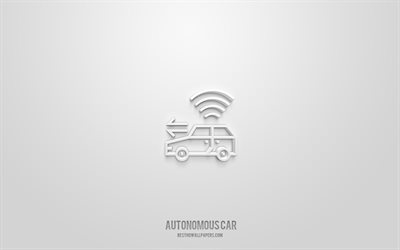 Autonomous car 3d icon, white background, 3d symbols, Autonomous car, transport icons, 3d icons, Autonomous car sign, transport 3d icons