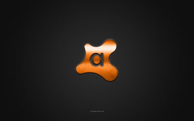 avast-logotyp, orange gl&#228;nsande logotyp, avast-metallemblem, gr&#229; kolfiberstruktur, avast, varum&#228;rken, kreativ konst, avast-emblem