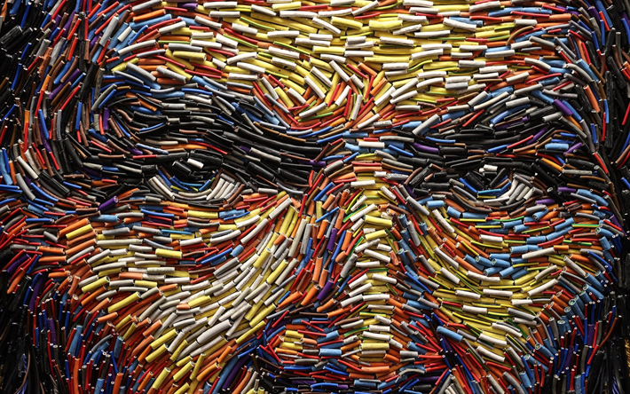 male eyes from wires, creative 3d art, face from wires, portrait from wires, electrical wires