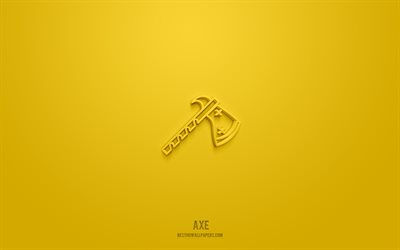 axe3dアイコン, 黄色の背景, 3dシンボル, 斧, ツールアイコン, 3dアイコン, 斧のサイン, ツール3dアイコン