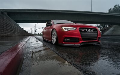 Audi S5, front view, exterior, S5 tuning, S5 Stance, red S5, German cars, Audi
