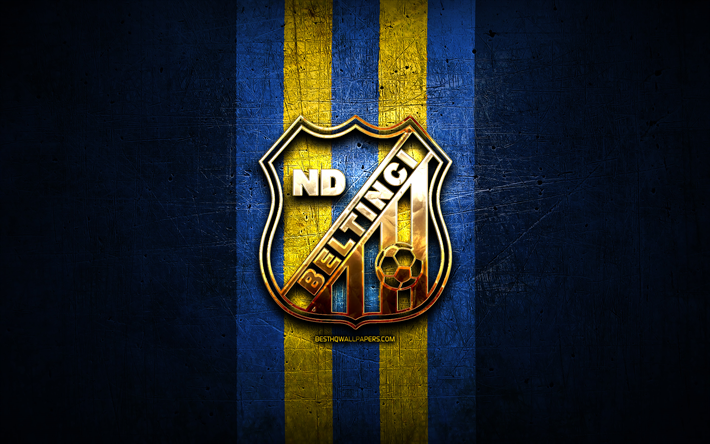 Beltinci FC, golden logo, Prva liga, blue metal background, football, Slovenian football club, ND Beltinci logo, soccer, Slovenia, ND Beltinci