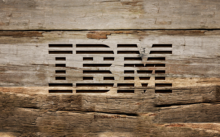 IBM wooden logo, 4K, wooden backgrounds, brands, IBM logo, creative, wood carving, IBM