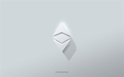 ethereum logo, fundo branco, ethereum 3d logo, arte 3d, ethereum, 3d ethereum emblema, arte criativa, ethereum emblema