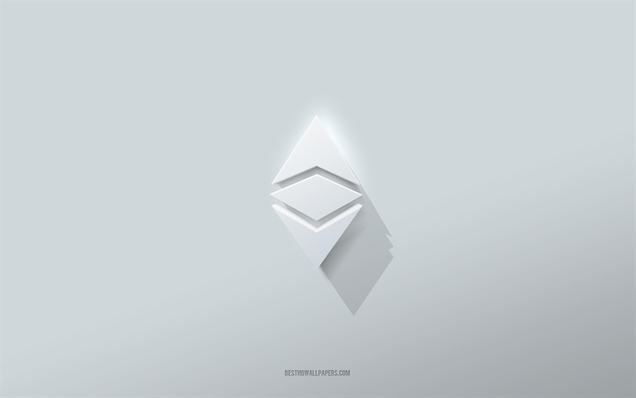 ethereum-logo, valkoinen tausta, ethereum 3d-logo, 3d-taide, ethereum, 3d ethereum-tunnus, luova taide, ethereum-tunnus