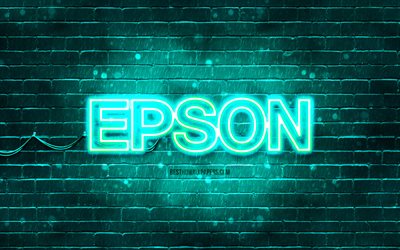 logo epson turchese, 4k, luci al neon turchesi, creativo, sfondo astratto turchese, logo epson, marchi, epson