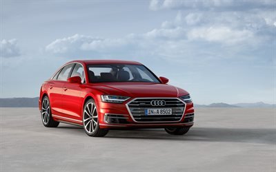 Audi A8, 2018, Vista frontal, vermelho, limousine, carros de luxo, vermelho A8, Audi
