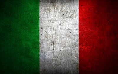 Drapeau italien en m&#233;tal, art grunge, pays europ&#233;ens, Jour de l’Italie, symboles nationaux, drapeau de l’Italie, drapeaux en m&#233;tal, Drapeau de l’Italie, Europe, Drapeau italien, Italie