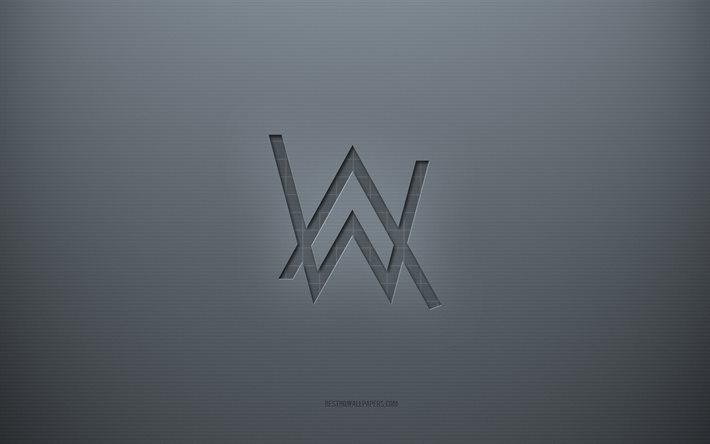 Logo Alan Walker, fond cr&#233;atif gris, embl&#232;me Alan Walker, texture de papier gris, Alan Walker, fond gris, logo Alan Walker 3D