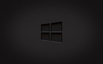 Logo in carbonio di Windows 10, 4k, arte grunge, sfondo in carbonio, creativo, logo nero di Windows 10, sistema operativo, logo Windows 10, Windows 10