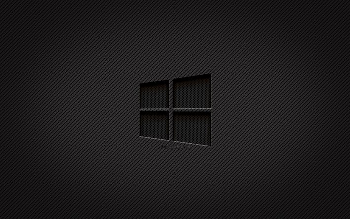Windows 10 carbon logo, 4k, grunge art, carbon background, creative, Windows 10 black logo, OS, Windows 10 logo, Windows 10