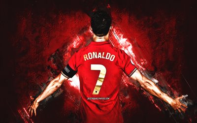 كريستيانو رونالدو, CR7, منتخب البرتغال لكرة القدم, الجرونج الأحمر الخلفية, نجوم كرة القدم في العالم, البرتغال, كرة القدم