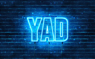 Yad, 4k, wallpapers with names, Yad name, blue neon lights, Happy Birthday Yad, popular arabic male names, picture with Yad name