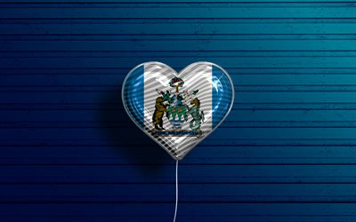 ケロウナが大好き, 4k, リアルな風船, 青い木製の背景, カナダの都市, ケロウナの旗, カナダ, フラグ付きバルーン, ケロウナ, ケロウナの日