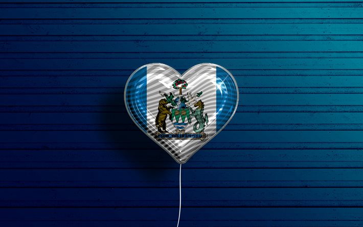 I Love Kelowna, 4k, realistic balloons, blue wooden background, canadian cities, flag of Kelowna, Canada, balloon with flag, Kelowna flag, Kelowna, Day of Kelowna