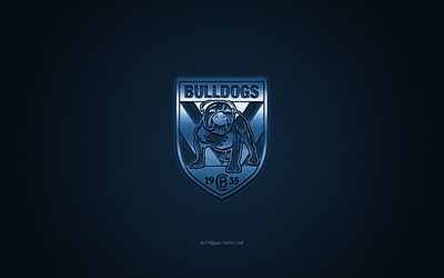 Canterbury-Bankstown Bulldogs, club australiano di rugby, NRL, logo blu, sfondo blu in fibra di carbonio, National Rugby League, rugby, Sydney, Australia, logo Canterbury-Bankstown Bulldogs