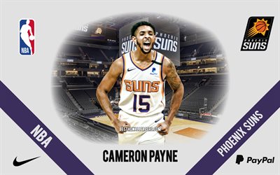 Cameron Payne, Phoenix Suns, joueur am&#233;ricain de basket-ball, NBA, portrait, USA, basket-ball, Phoenix Suns Arena, logo Phoenix Suns