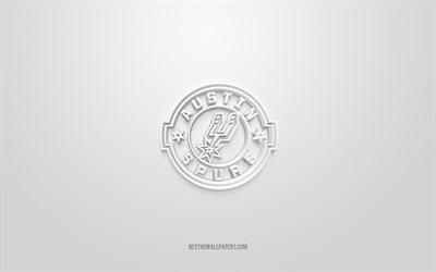 أوستن سبيرز, شعار 3D الإبداعية, خلفية بيضاء, الدوري الاميركي للمحترفين جي الدوري, 3d شعار, نادي كرة السلة الأمريكي, تكساس, الولايات المتحدة الأمريكية, فن ثلاثي الأبعاد, كرة سلة, شعار أوستن سبيرز ثلاثي الأبعاد