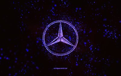 Mercedes-Benz glitter logo, 4k, black background, Mercedes-Benz logo, blue glitter art, Mercedes-Benz, creative art, Mercedes-Benz blue glitter logo, Mercedes logo
