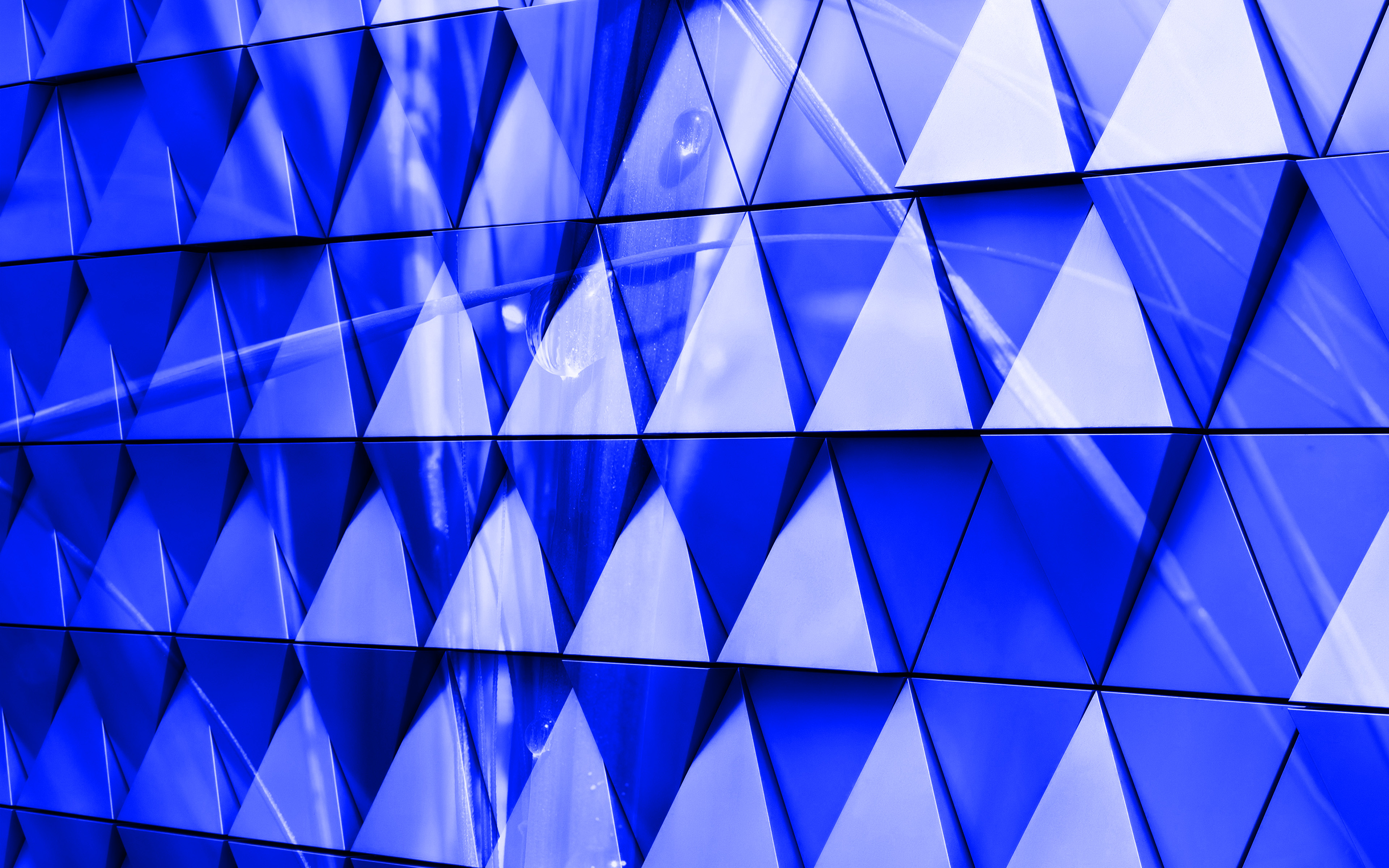 المثلث الأزرق 3d الخلفية, 4 ك, الأزرق 3d الخلفية, مثلثات زجاجية, جميل 3D خلفية زرقاء, مثلثات الزجاج الأزرق 3d
