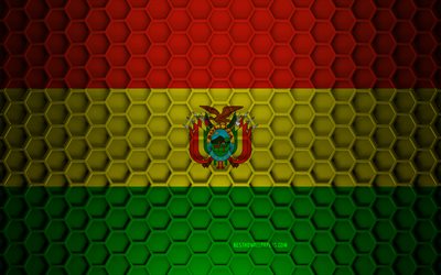 Bolivia flagga, 3d sexkantiga konsistens, Bolivia, 3d struktur, Bolivia 3d flagga, metall konsistens, Bolivias flagga