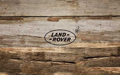 Logotipo de madeira da Land Rover, 4K, planos de fundo de madeira, marcas de carros, logotipo da Land Rover, criativo, escultura em madeira, Land Rover