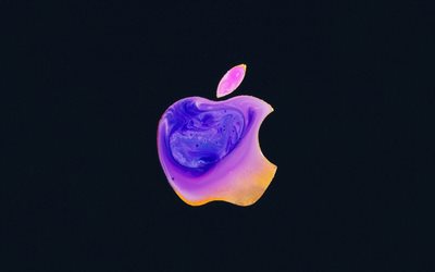 apple logo, black background, apple paint logo, apple emblem, iphone logo