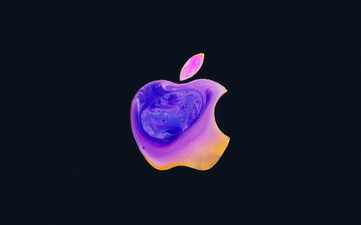 omena-logo, mustalla taustalla, omenamaalin logo, omenatunnus, iphone-logo