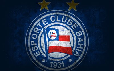 EC Bahia, brasilianskt fotbollslag, bl&#229; bakgrund, EC Bahia-logotyp, grunge konst, Serie A, Brasilien, fotboll, EC Bahia emblem