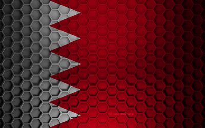 bahrain-flagge, 3d-sechsecke textur, bahrain, 3d-textur, bahrain 3d-flagge, metallstruktur, flagge von bahrain