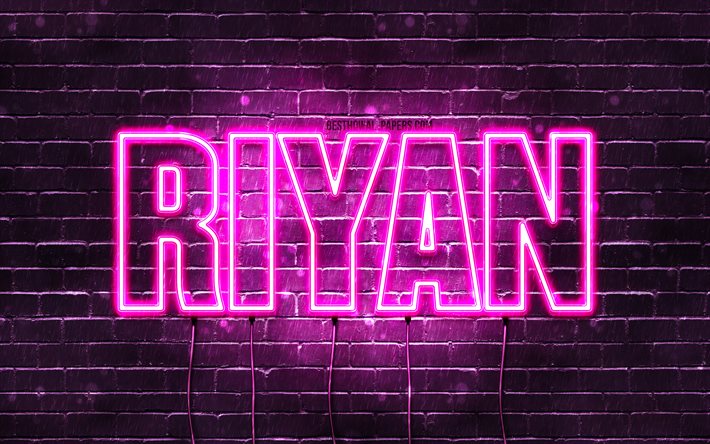 Riyan, 4k, sfondi con nomi, nomi femminili, nome Riyan, luci al neon viola, buon compleanno Riyan, nomi femminili arabi popolari, foto con nome Riyan