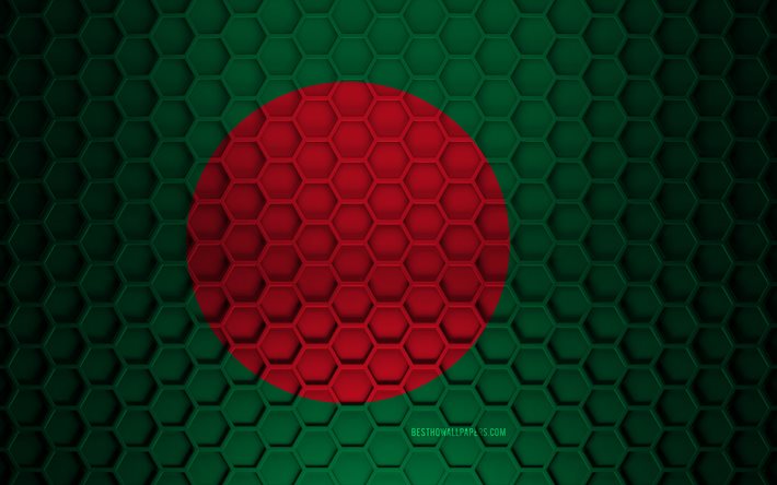 Bangladesh flagga, 3d sexkantiga konsistens, Bangladesh, 3d struktur, Bangladesh 3d flagga, metall konsistens