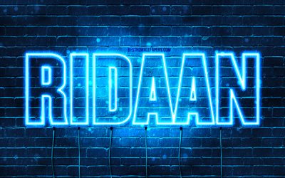 Ridaan, 4k, wallpapers with names, Ridaan name, blue neon lights, Happy Birthday Ridaan, popular arabic male names, picture with Ridaan name