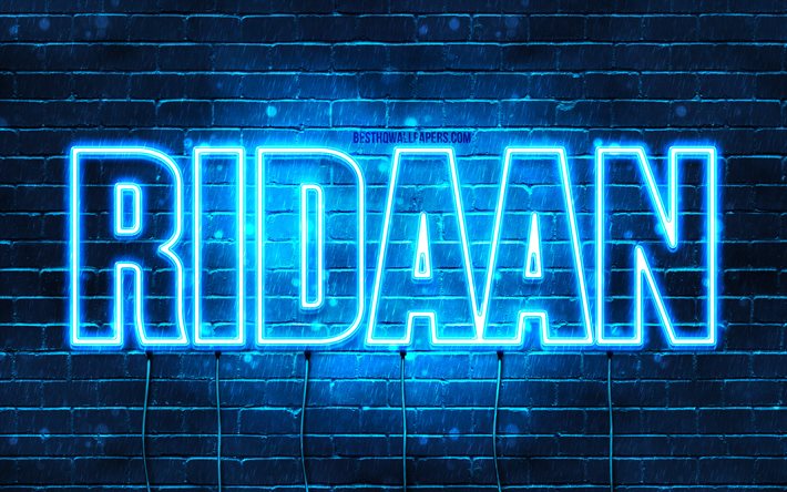 Ridaan, 4k, sfondi con nomi, nome Ridaan, luci al neon blu, buon compleanno Ridaan, nomi maschili arabi popolari, foto con nome Ridaan