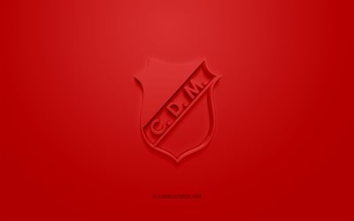 Deportivo Maipu, yaratıcı 3D logo, kırmızı arka plan, Arjantinli futbol takımı, Primera B Ulusal, Maipu, Arjantin, 3d sanat, futbol, Deportivo Maipu 3d logo
