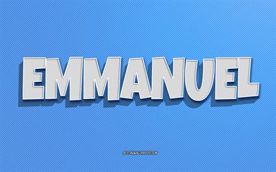 Emmanuel, blue lines background, wallpapers with names, Emmanuel name, male names, Emmanuel greeting card, line art, picture with Emmanuel name