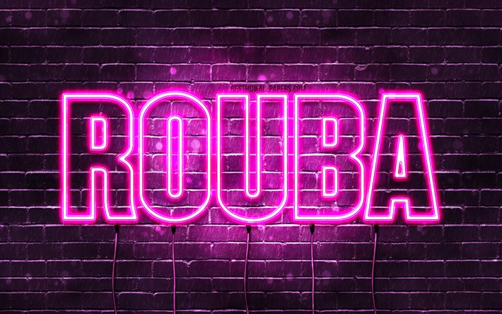 Rouba, 4k, isimleri, kadın isimleri, Rouba adı, mor neon ışıkları, Doğum g&#252;n&#252;n kutlu olsun Rouba, pop&#252;ler arap&#231;a bayan isimleri, Rouba adıyla resimli duvar kağıtları