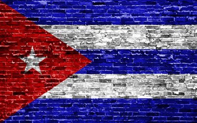 4k, kubanische flagge, ziegel-textur, nordamerika, die nationalen symbole, die flagge von kuba, brickwall, kuba 3d, flagge, cuba