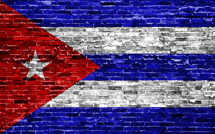 4k, キューバのフラグ, レンガの質感, 北米, 国立記号, フラグのキューバ, brickwall, キューバの3Dフラグ, 北アメリカ諸国, キューバ