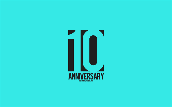 10&#186; Anivers&#225;rio sinal, o estilo de minimalismo, turquesa fundo, arte criativa, 10 anos de anivers&#225;rio, tipografia, 10&#186; Anivers&#225;rio