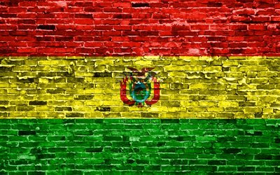 4k, Bolivian flag, bricks texture, South America, national symbols, Flag of Bolivia, brickwall, Bolivia 3D flag, South American countries, Bolivia