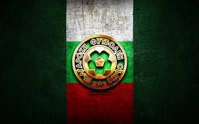 Bulgaristan Milli Futbol Takımı, altın logosu, Avrupa, UEFA, yeşil metal arka plan, Bulgar futbol takımı, futbol, BFU logo, Bulgaristan