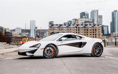 McLaren 570S, 2019, esterno, bianco sport coupe tuning 570S, arancione pinze, Britannico di auto sportive, la McLaren
