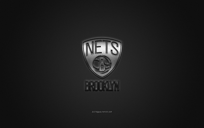 Brooklyn Nets, American basketball club, NBA, gray logo, gray carbon fiber background, basketball, Brooklyn, New York, USA, National Basketball Association, Brooklyn Nets logo