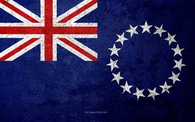 Flag of Cook Islands, concrete texture, stone background, Cook Islands flag, Oceania, Cook Islands, flags on stone