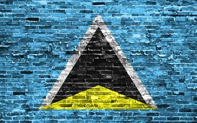 4k, Saint Lucia bayrağı, tuğla doku, Kuzey Amerika, ulusal semboller, Saint Lucia Bayrağı, brickwall, Saint Lucia 3D bayrak, Kuzey Amerika &#252;lkeleri, Saint Lucia