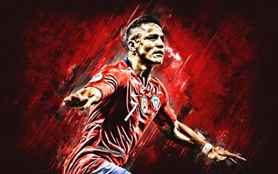 Alexis Sanchez, Chile national football team, Chilean soccer player, striker, portrait, red stone background, Chile