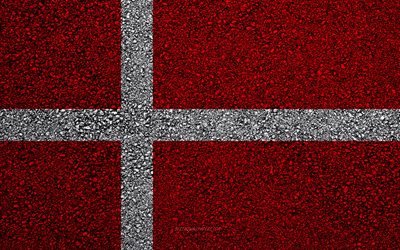 Flag of Denmark, asphalt texture, flag on asphalt, Denmark flag, Europe, Denmark, flags of european countries